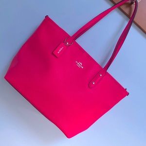 Coach City Zip Tote bright pink crossgrain leather